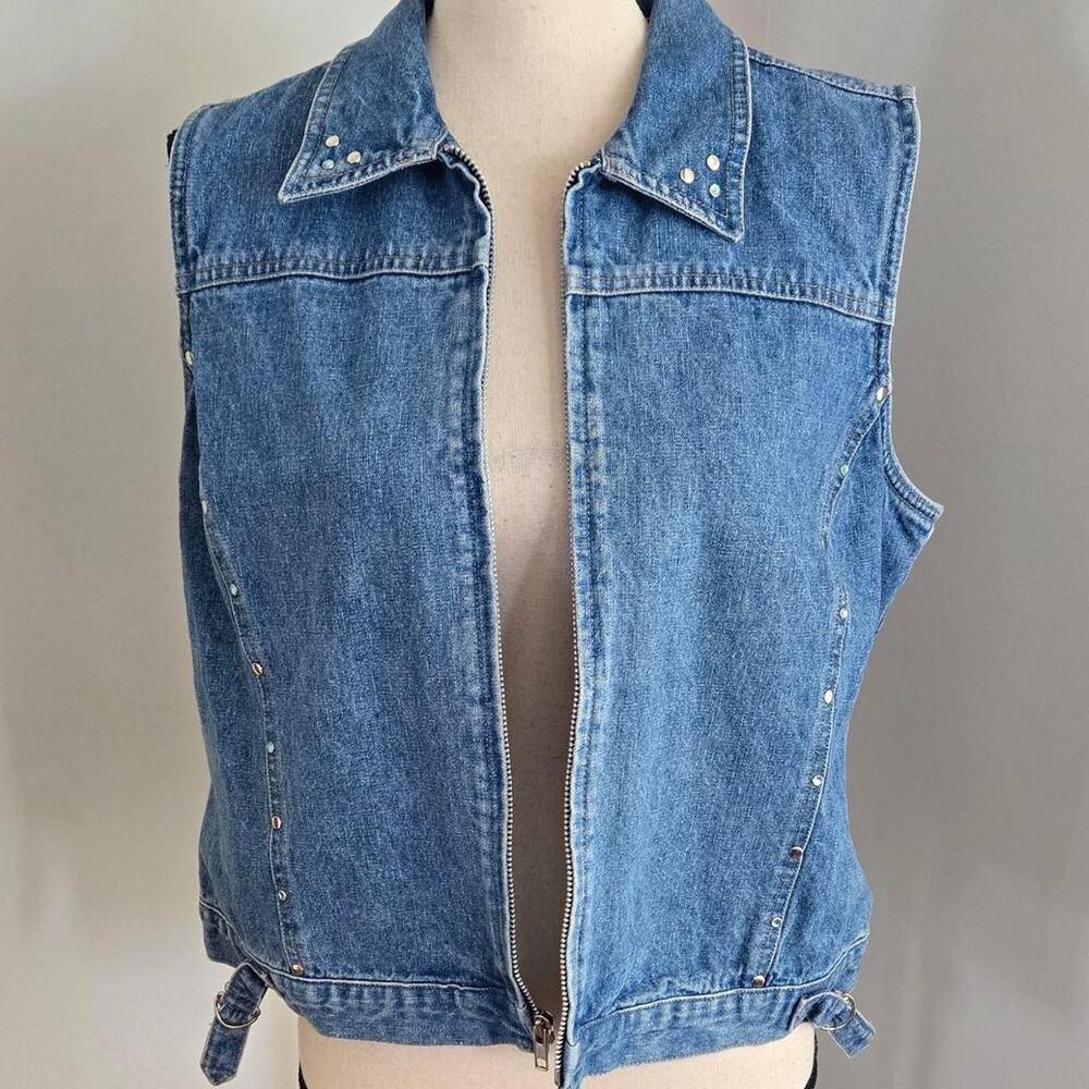 Faded Glory vintage 90s y2k blue denim vest with silver studs L.